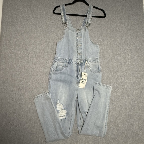 Rue21 Denim - Rue 21 Overalls Women's Size 9 Distressed Vanilla Star Classic Country Workwear